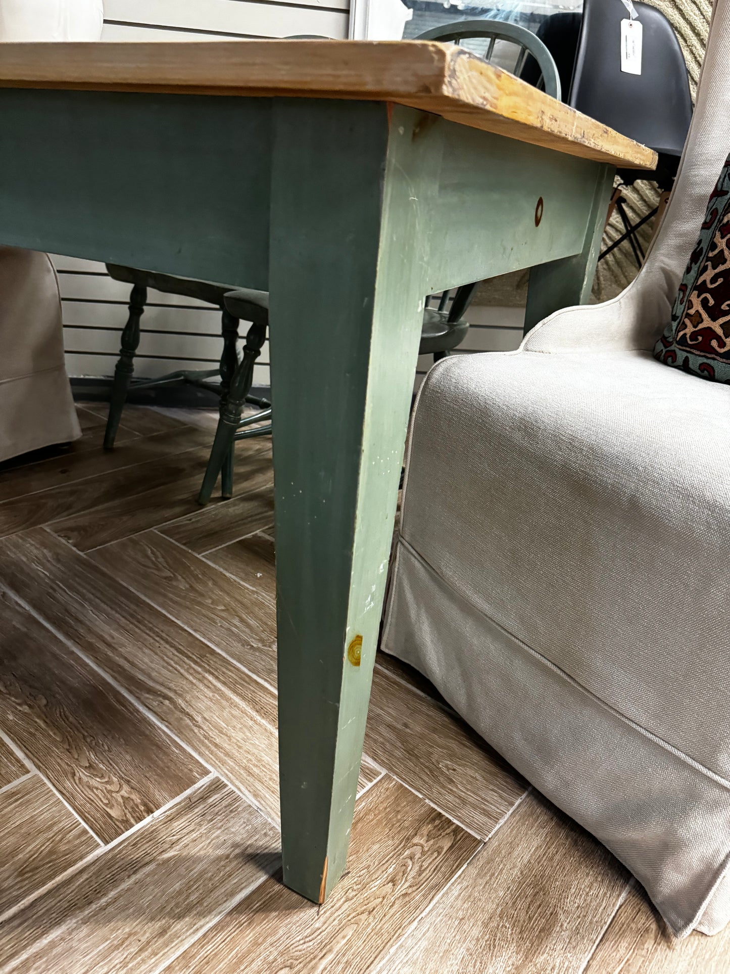 Green Country Style Dining Table and 4 Chairs