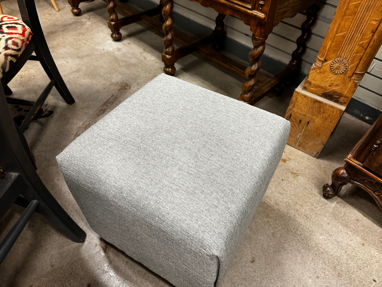 Small Square Gray Upholstered Ottoman
