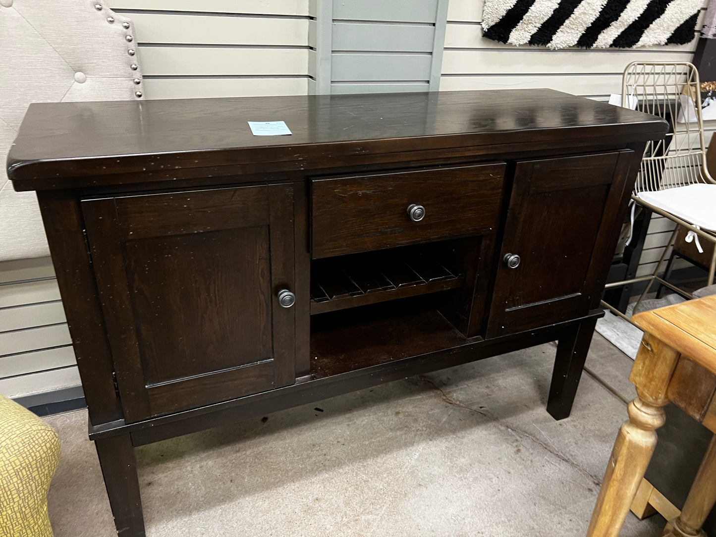 Dark Wood Buffet w/ Wine Bottle Rack