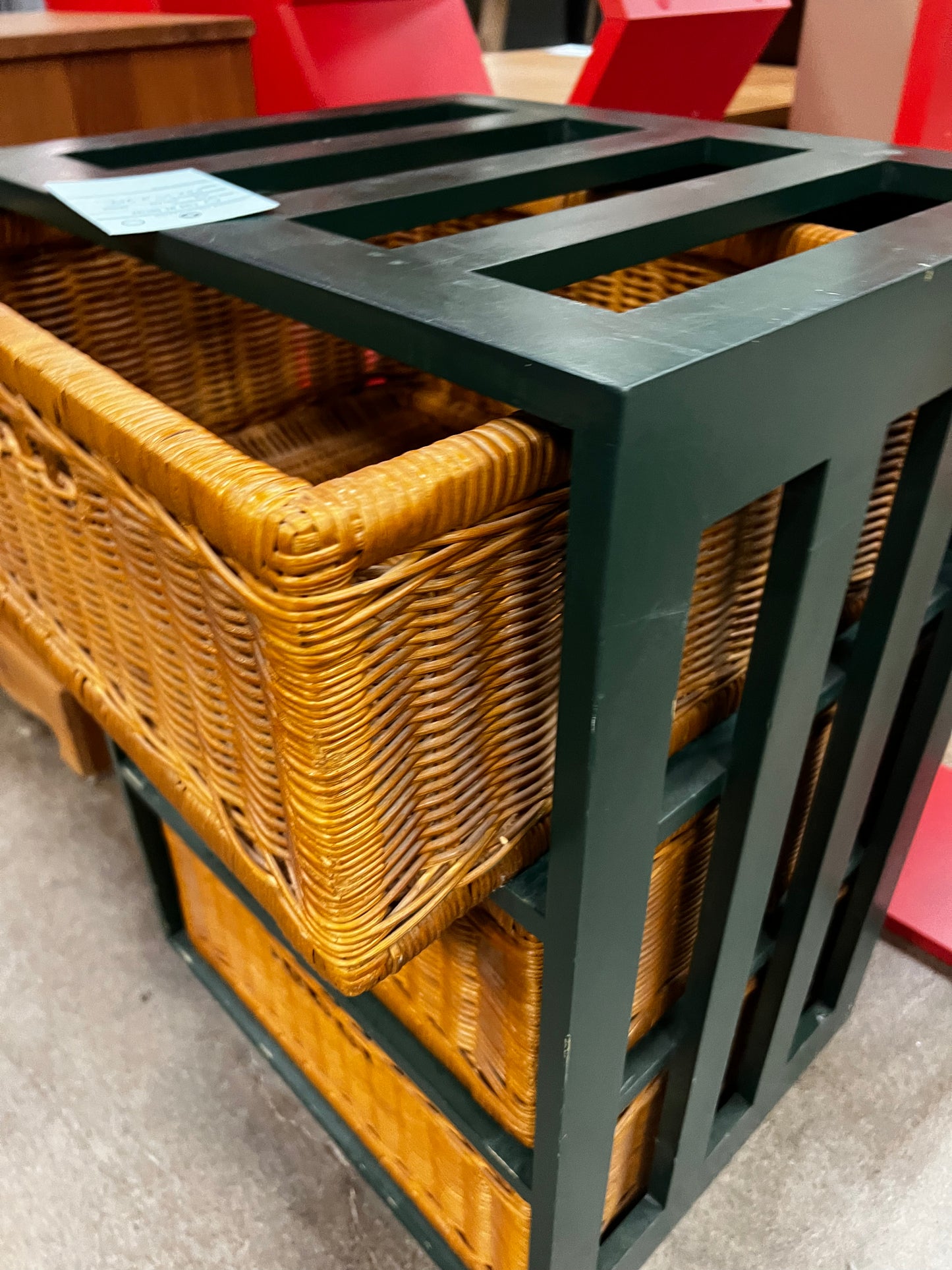 Green Wood and Wicker 3 Drawer Chest