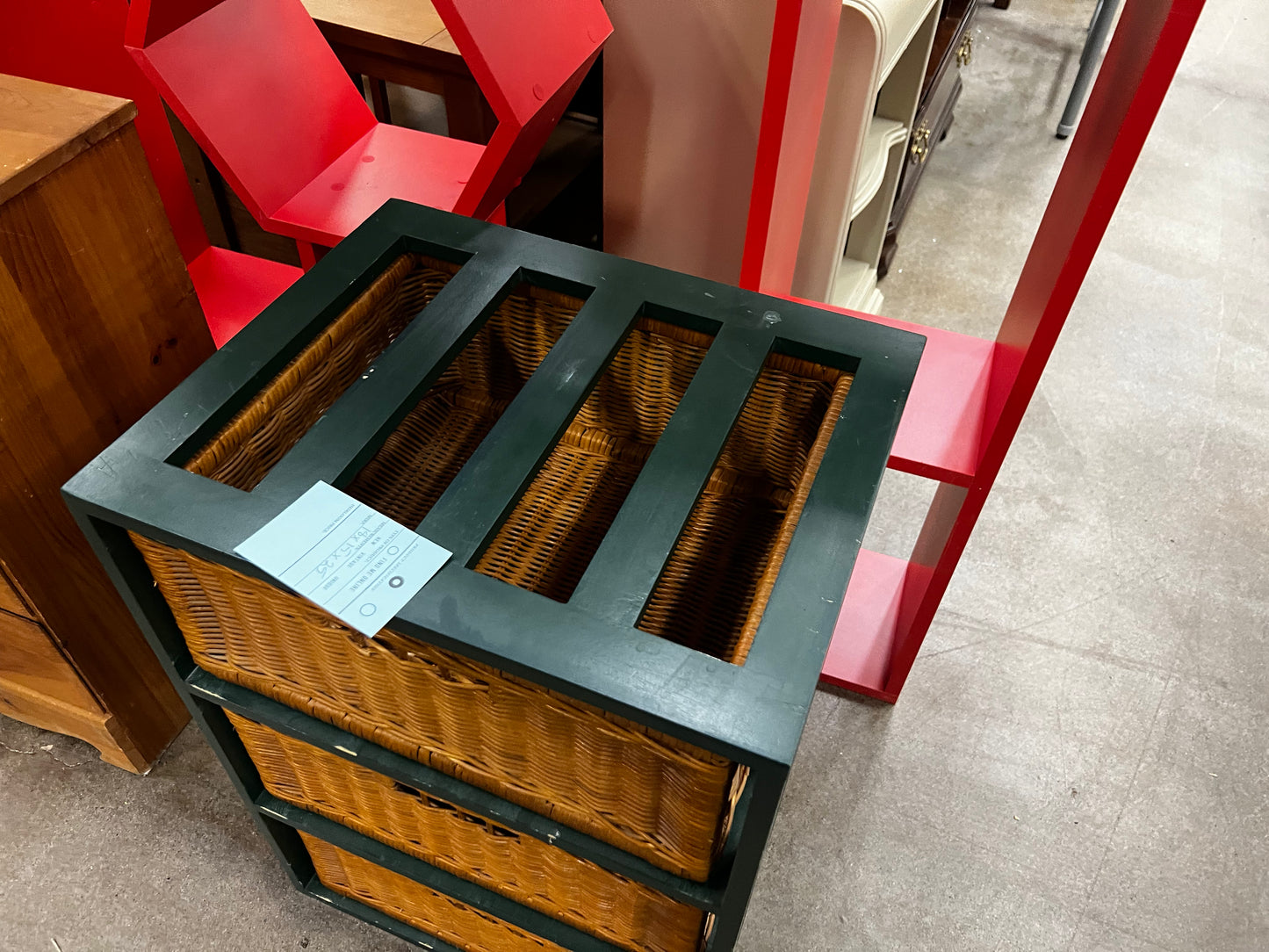 Green Wood and Wicker 3 Drawer Chest