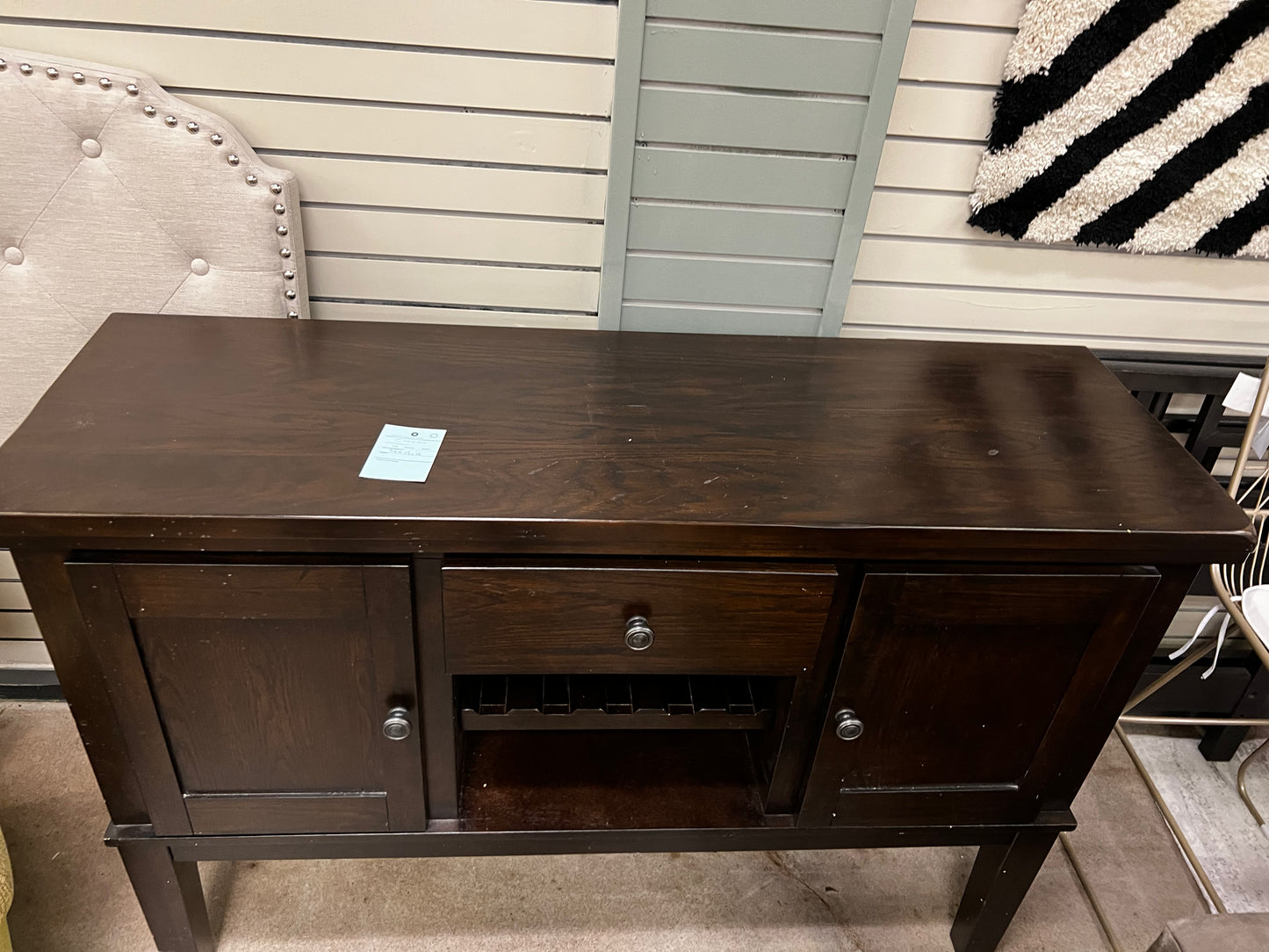 Dark Wood Buffet w/ Wine Bottle Rack