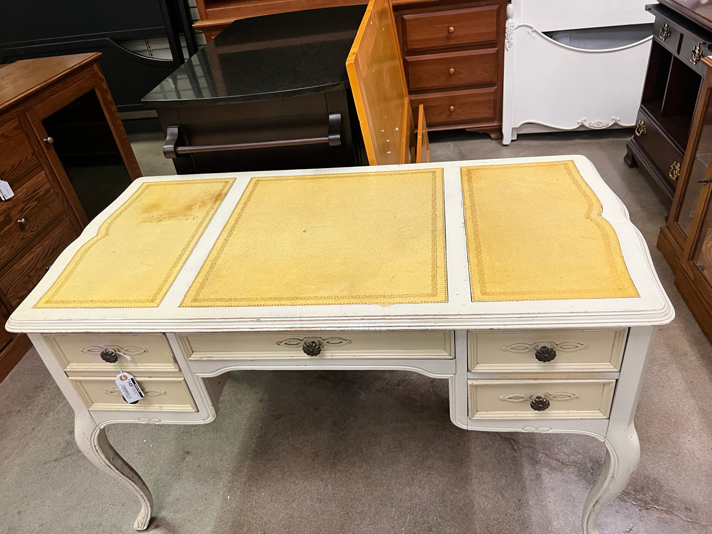 Cream Ladies Writing Desk w/Leather Top