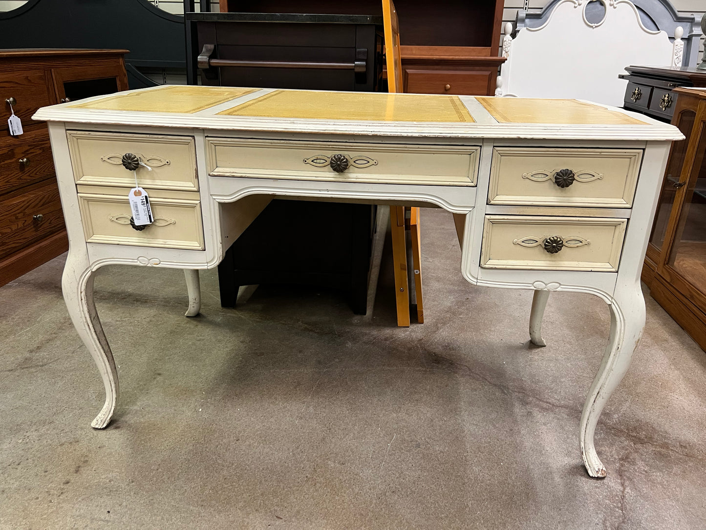 Cream Ladies Writing Desk w/Leather Top