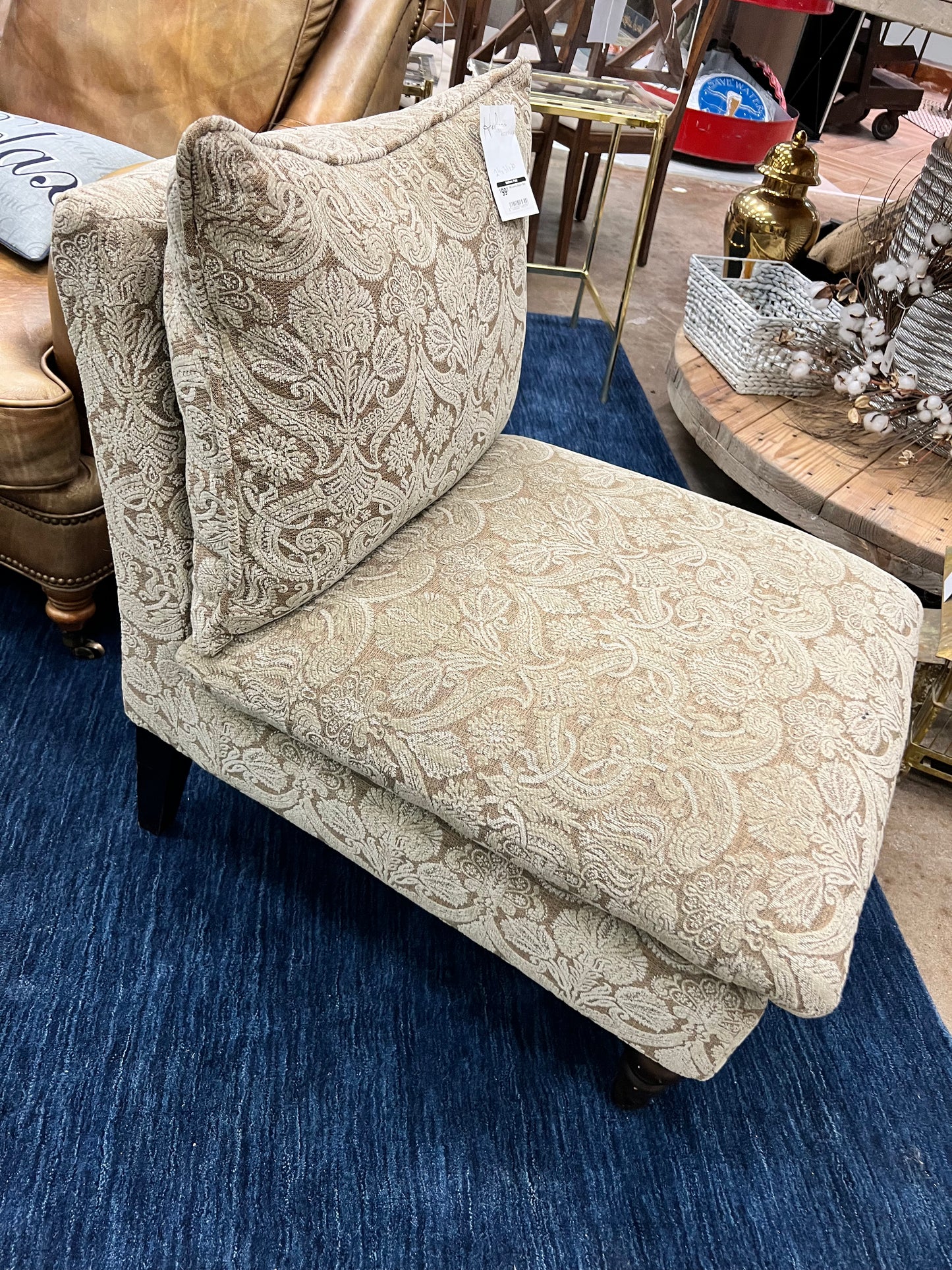 Tan Paisley Slipper Chair