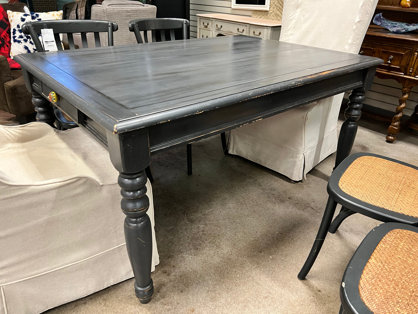Gray Painted Turned Leg Dining Table