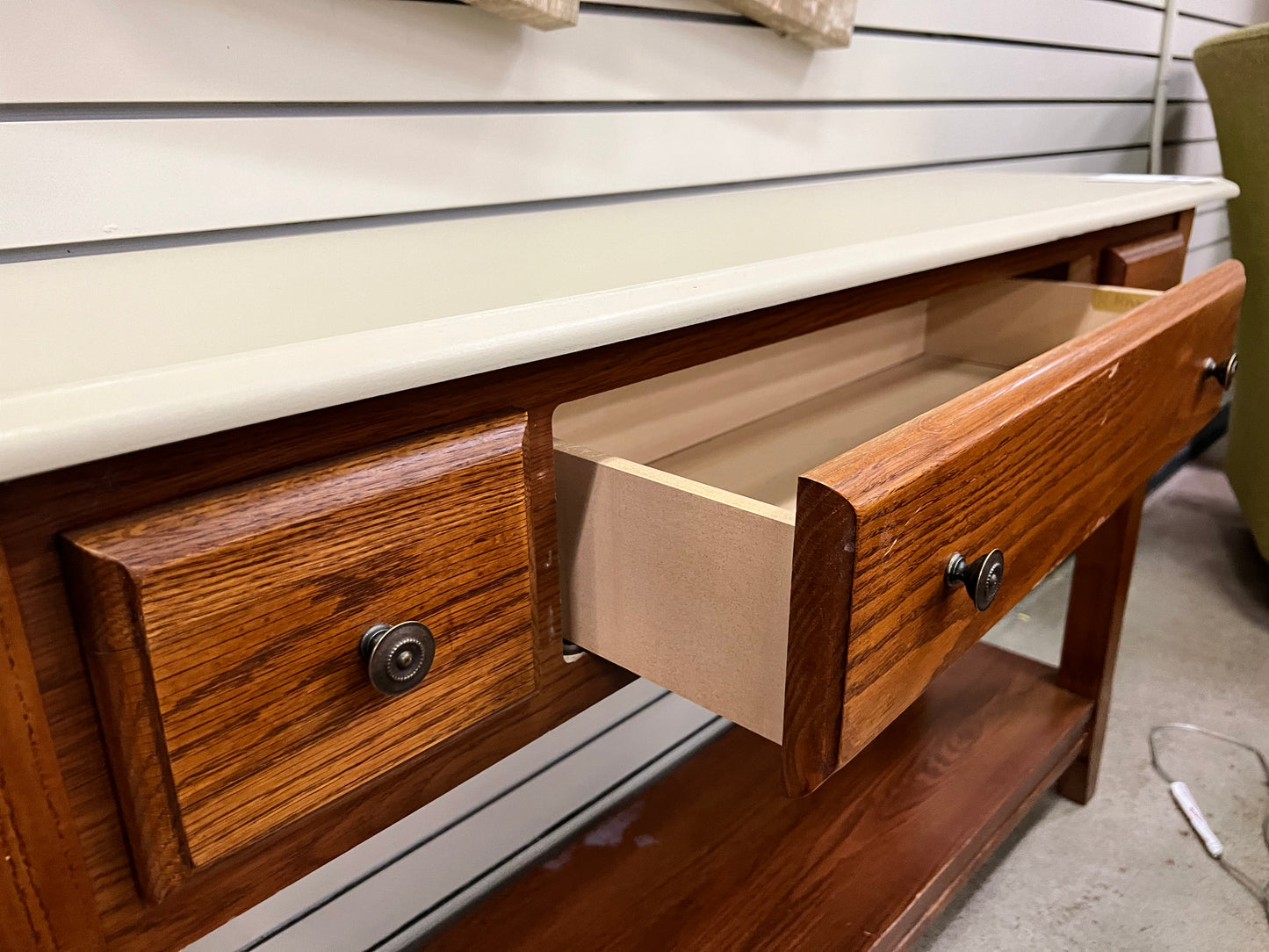 Oak Sofa Table w/ Tan Painted Top