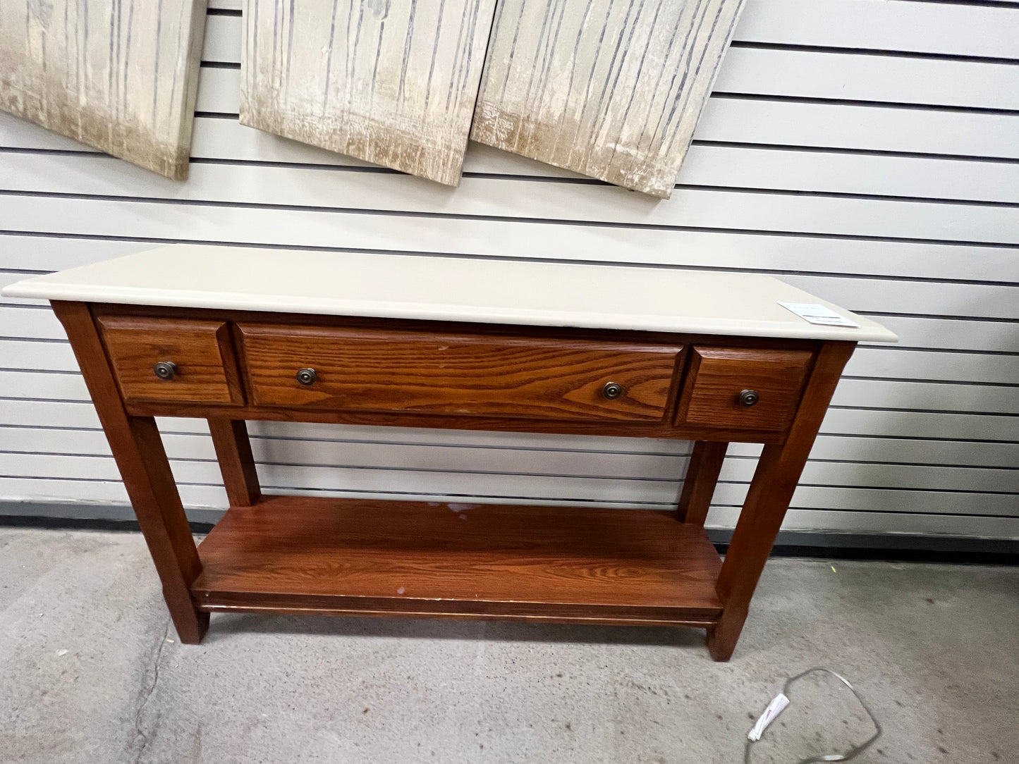 Oak Sofa Table w/ Tan Painted Top