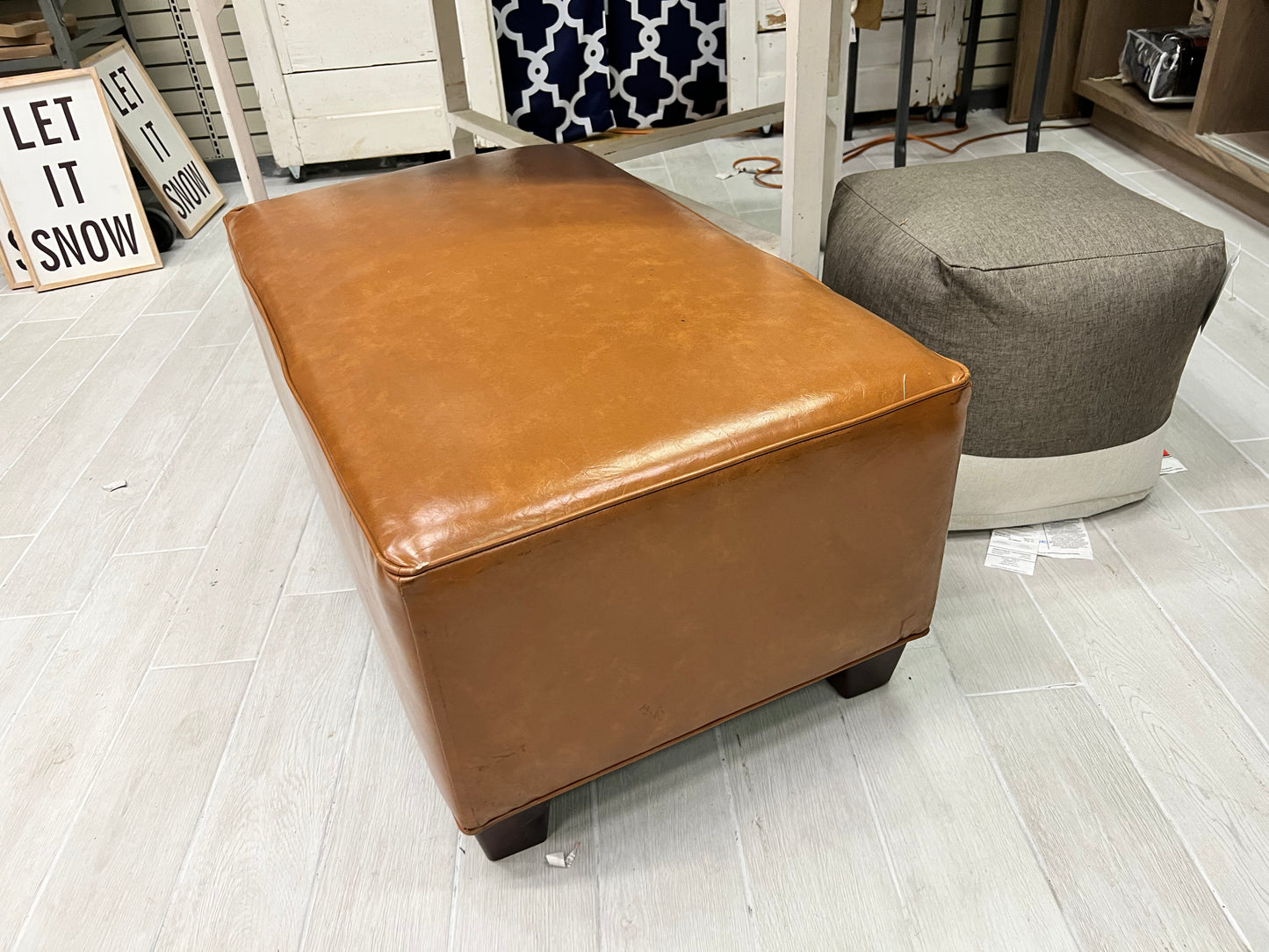 Brown Vinyl Ottoman