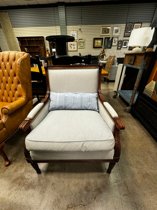 Powder Blue Upholstered Chair w/Wood Accents