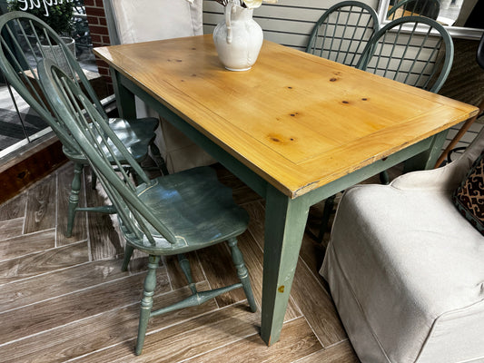 Green Country Style Dining Table and 4 Chairs