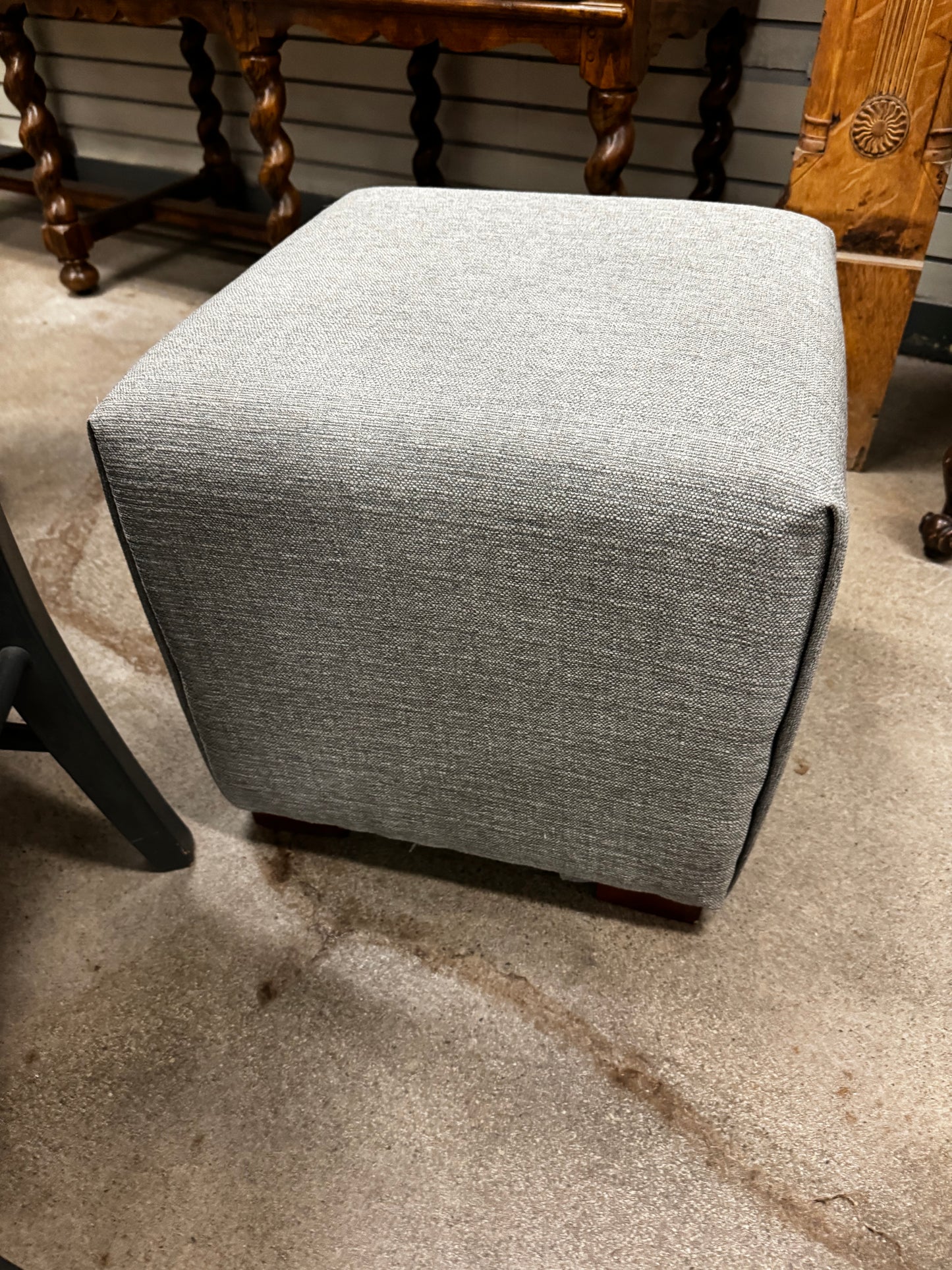 Small Square Gray Upholstered Ottoman