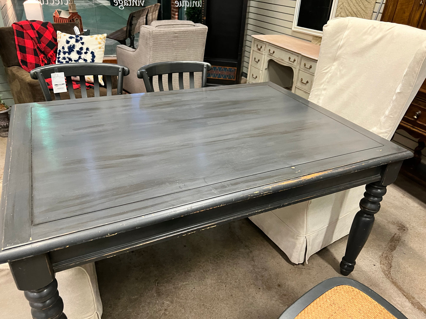 Gray Painted Turned Leg Dining Table