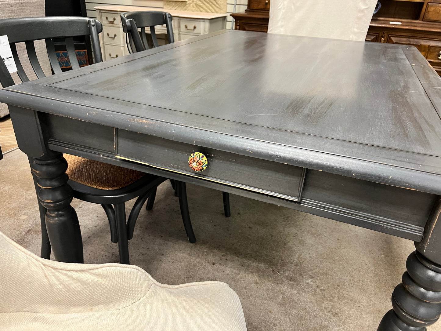Gray Painted Turned Leg Dining Table